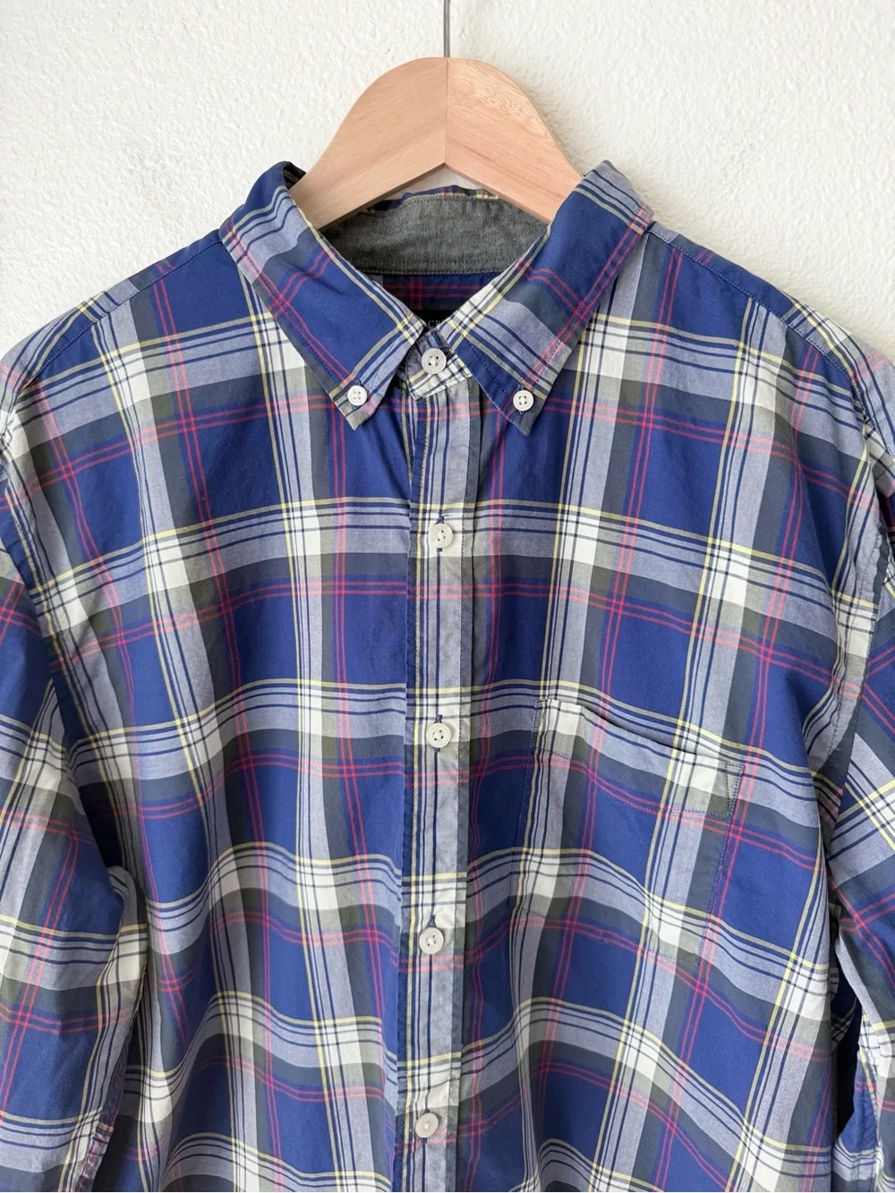 J. Crew Tartan Plaid Button Down Shirt Men's XL Blue Cotton-Long Sleeve